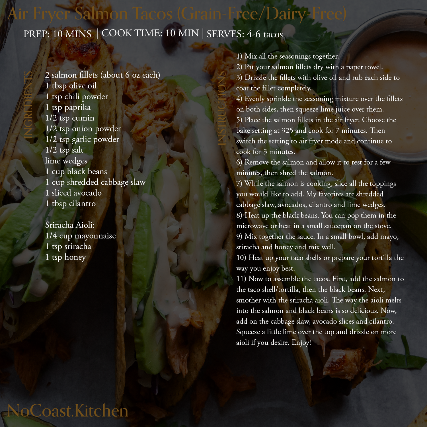 How to Make Air Fryer Salmon Tacos with Sriracha Aioli 