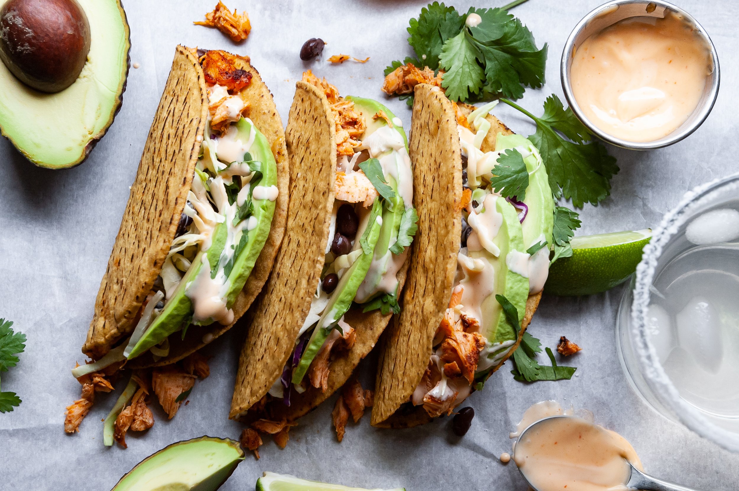 Air Fryer Salmon Tacos with Sriracha Aioli 