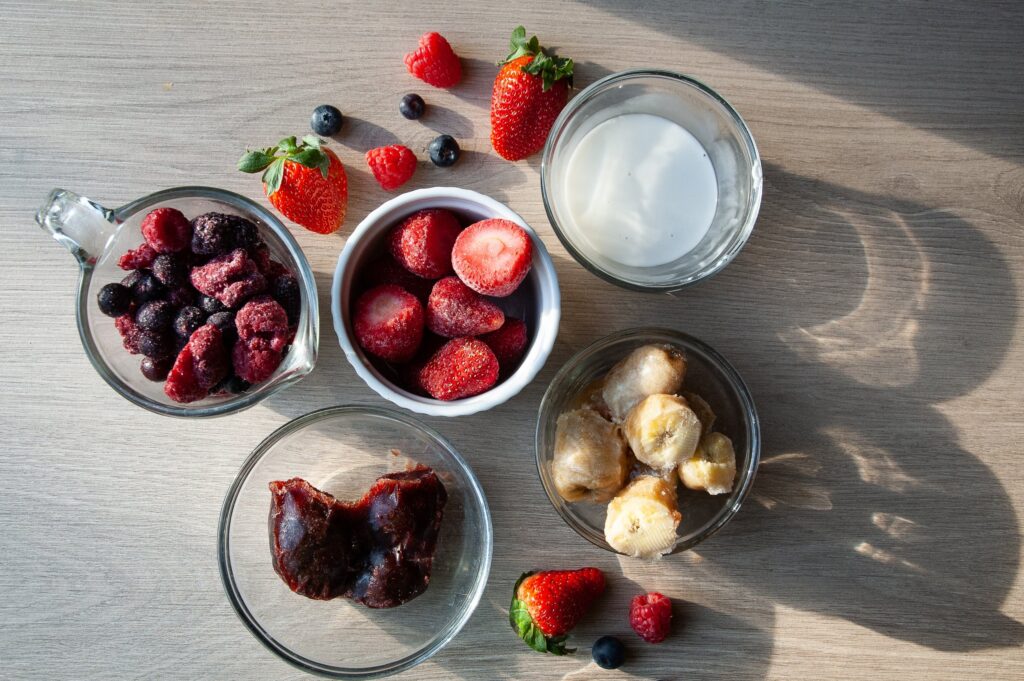 Ingredients for Vegan, Berry Beet Smoothie Bowl