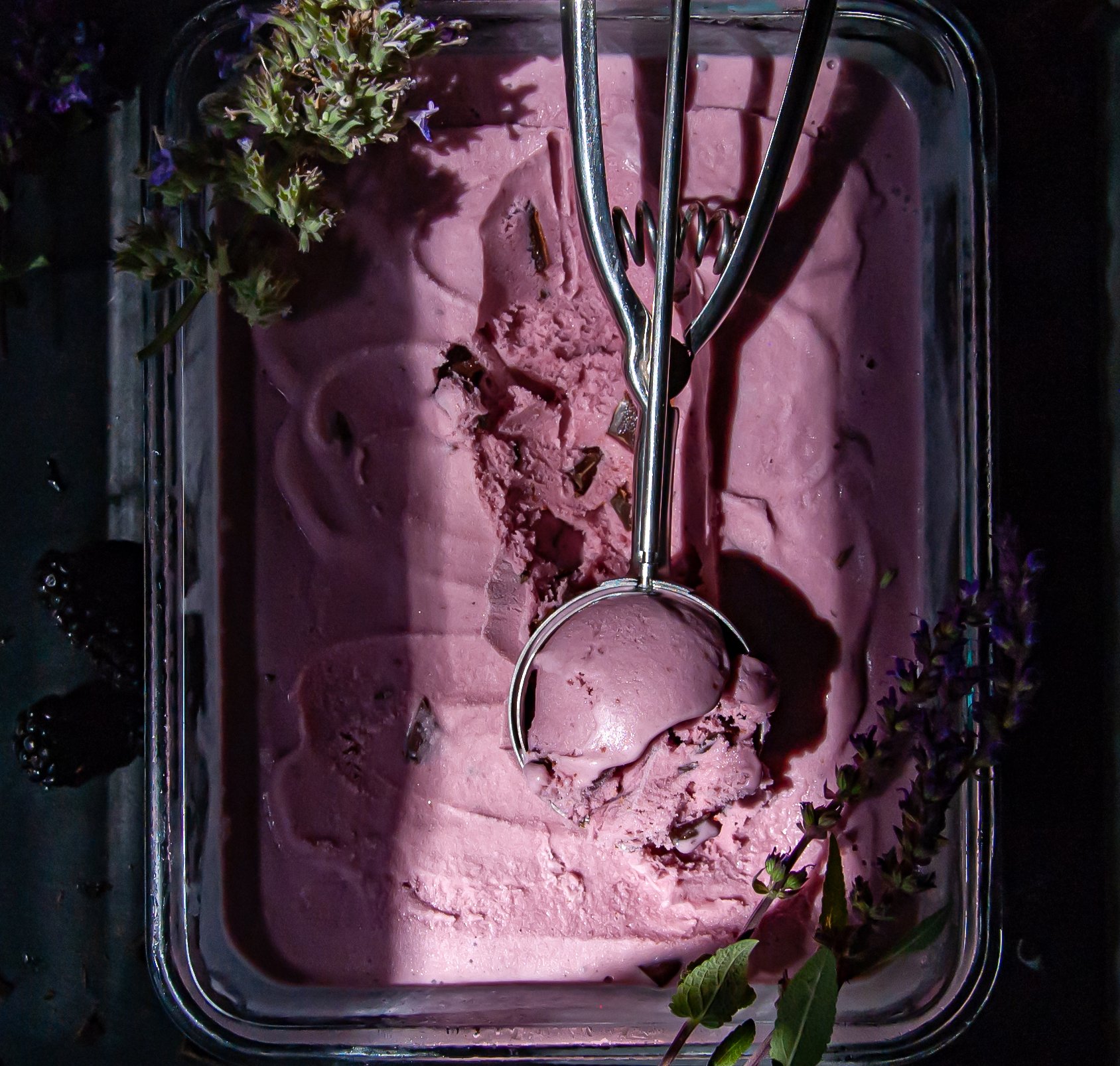 Dairy-Free, Blackberry-Raspberry Chocolate Chunk Ice Cream