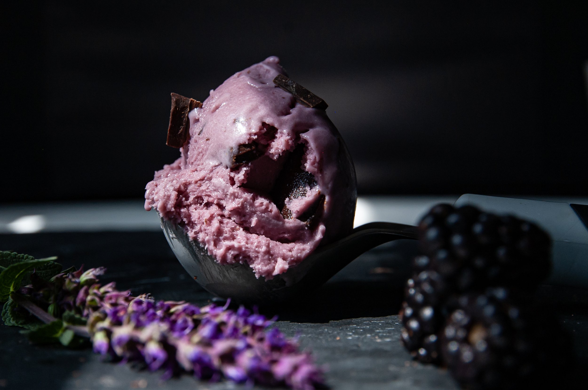 Dairy-Free, Blackberry-Raspberry Chocolate Chunk Ice Cream