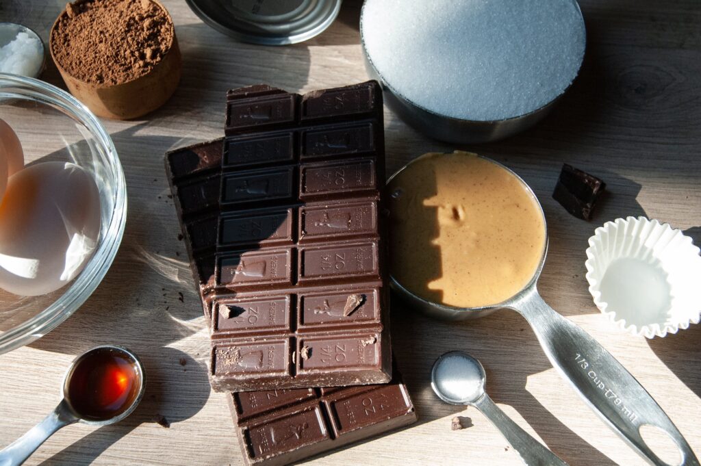 Ingredients for Chocolate Peanut Butter Cup Ice Cream