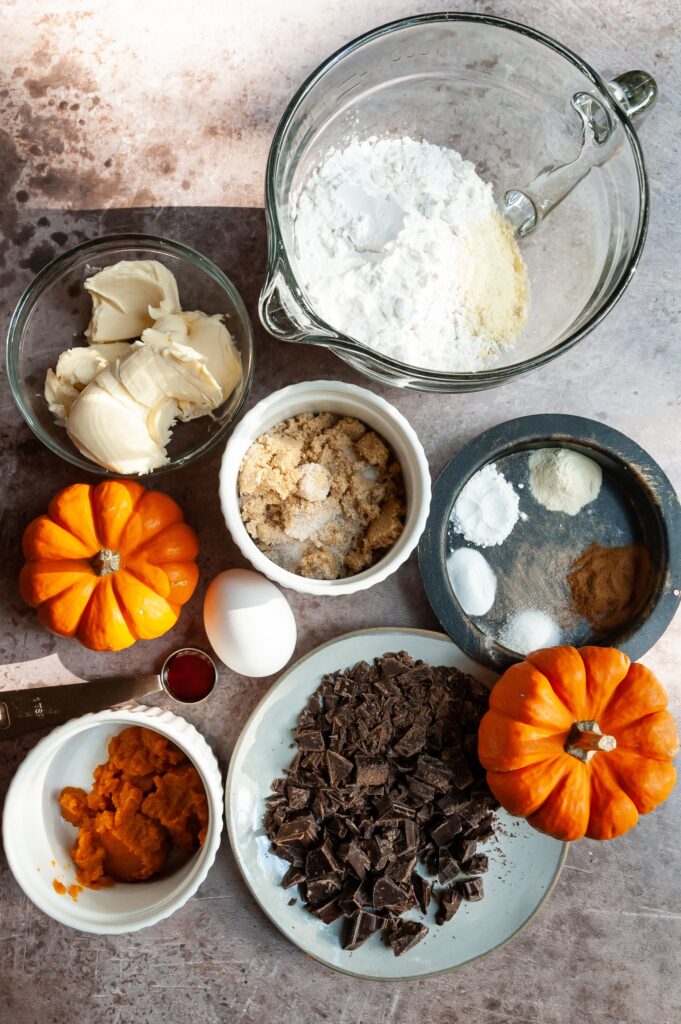 Ingredients for Gluten-Free Pumpkin Chocolate Chip Cookies